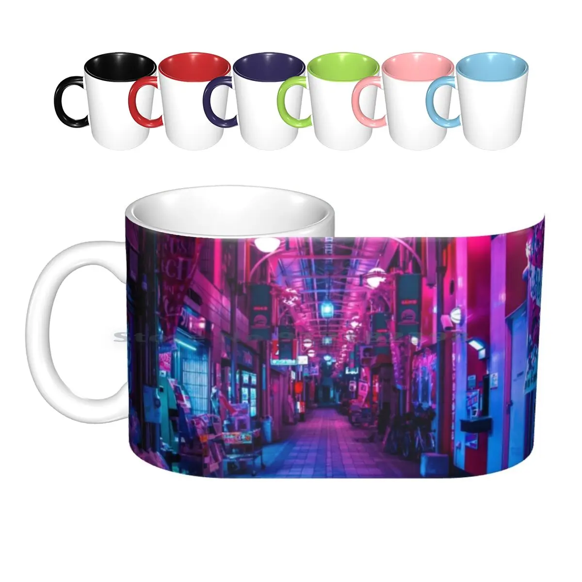 

Керамические кружки для входа в следующее измерение, кофейные чашки, Кружка для молока и чая, японская улица хирошима, будущее, неоновые огн...