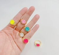 24k gold plated silver enamel cute pure smiley happy face thick rings women round fine jewelry gift luxury smiley face jewelry
