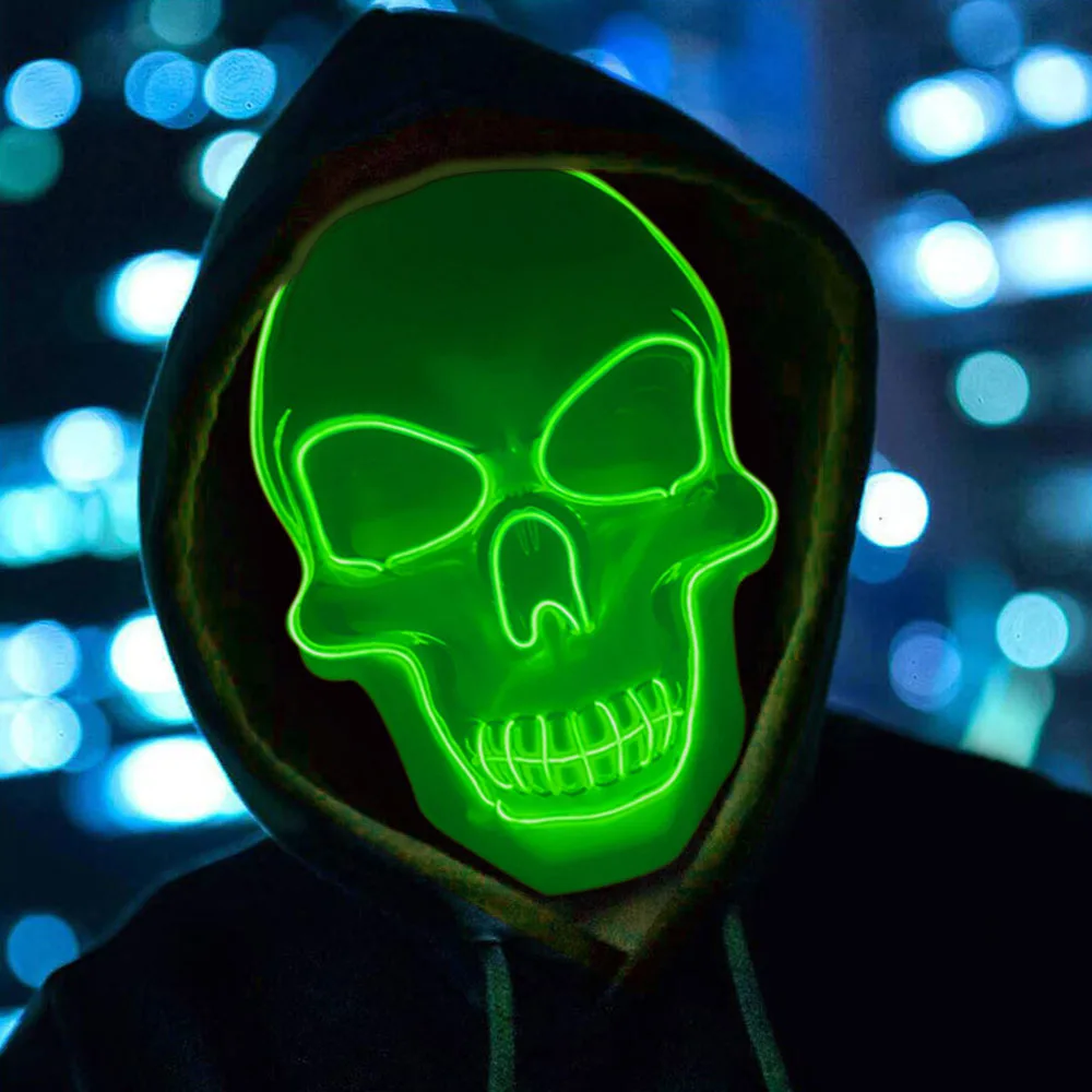 Маска череп на Хеллоуин светодиодный неоновая маска страшный ужас маскарадные