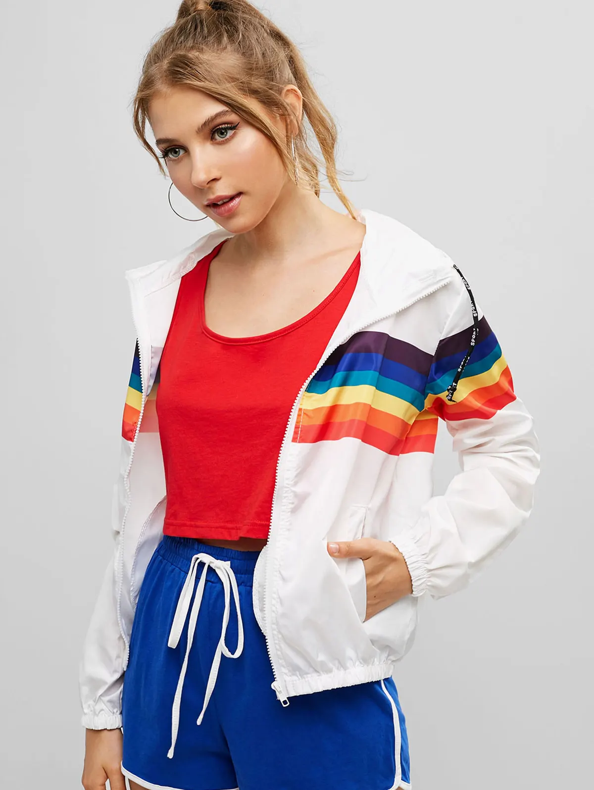 ZAFUL весенне осенняя толстовка ветровка куртка женская Радужная на молнии с