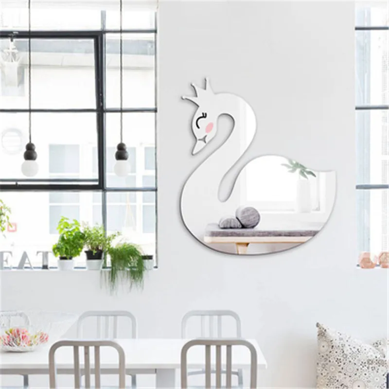 Акриловая зеркальная Настенная Наклейка в скандинавском стиле Лебедь для