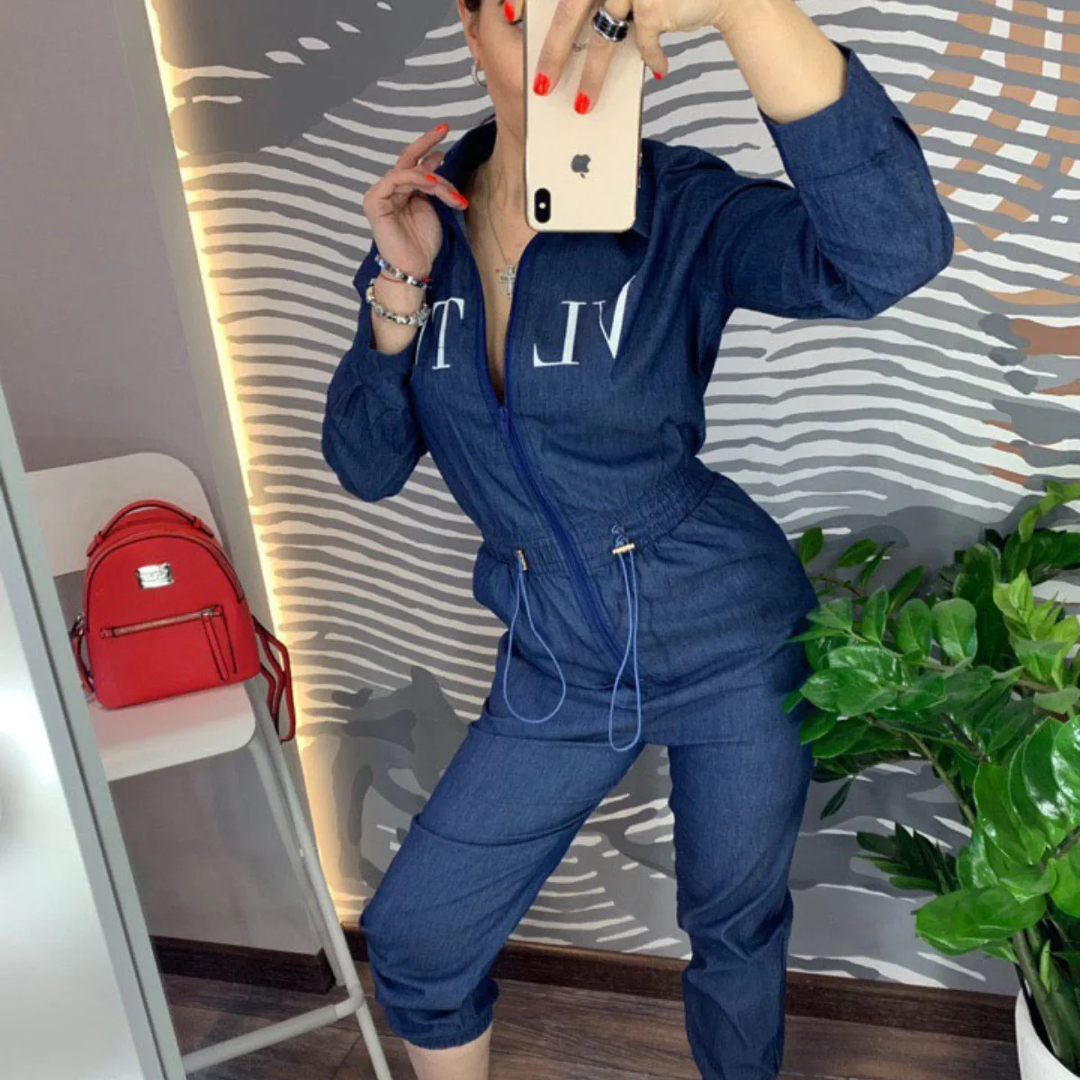 2019 new women's north American style fashion sports casual jumpsuit solid color | Женская одежда