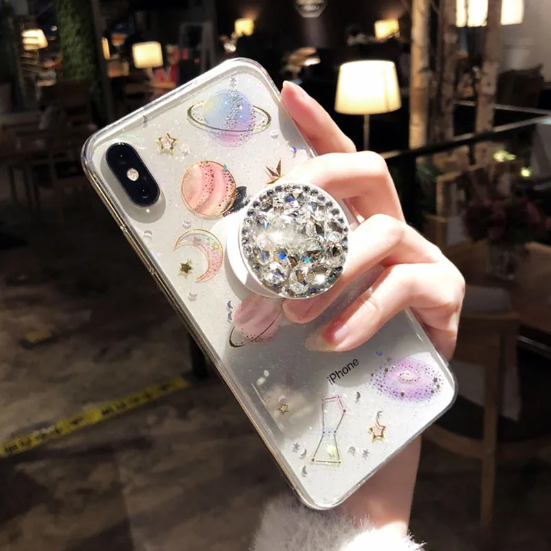 Блестящий Мягкий силиконовый чехол из ТПУ с подставкой для Iphone X XS XR Max 7 6 6S 8 6Plus |