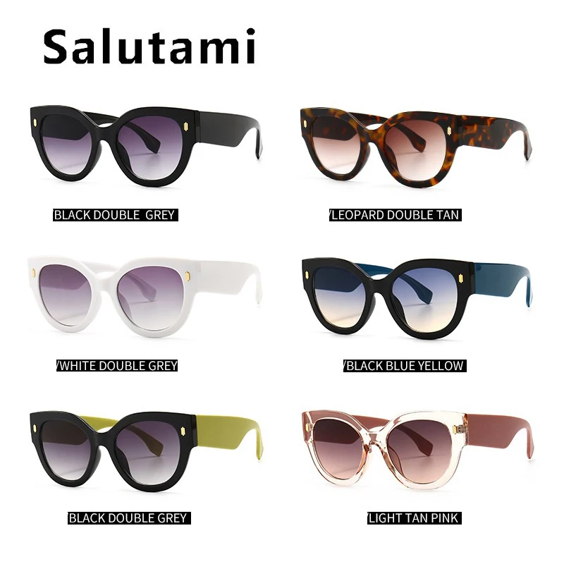 

2021 New Fashion Brand Round Cat Eye Sunglasses For Women Vintage Oversized Gradient Rivet Sun Glasses Female Black Pink Eyewear