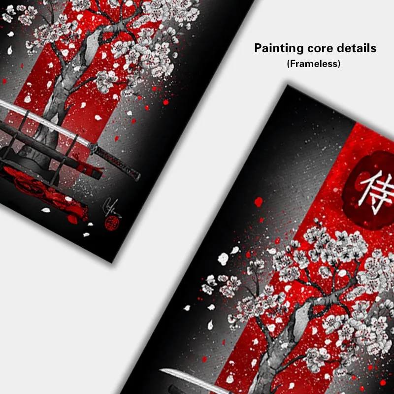 

Japanese Samurai Spirit Poster and Canvas Painting Wall Art Sakura Tree Pictures for Living Room Bedroom Home Decor Unframed