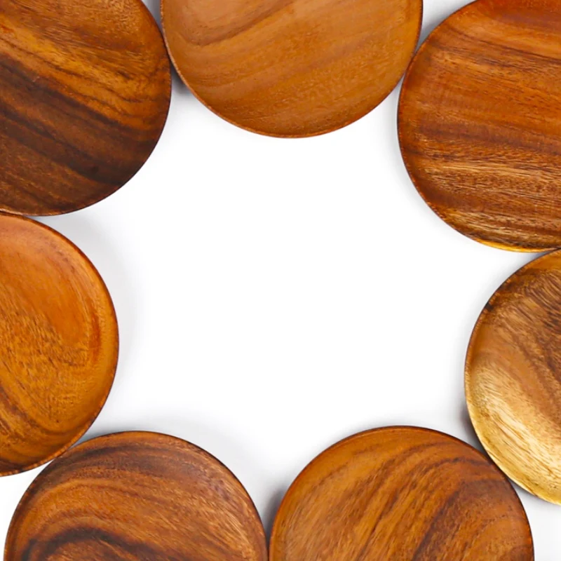 Круглая тарелка из цельного дерева фруктовые блюда деревянная чайный поднос