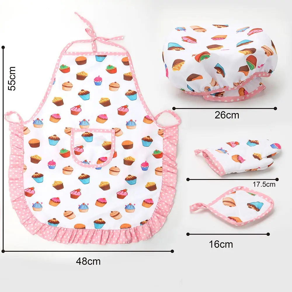 

Girl Play House Toy Kids Cooking Baking Kit Kitchen Chef Costume Role Play Apron Hat Gloves Set For Kid Baking Cooker Play Gift