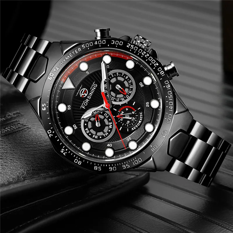 FORSINING нержавеющая сталь мужские наручные часы автоматические механические