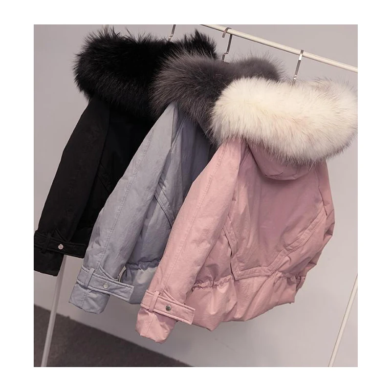 Зимняя парка с мехом енота плюс размер куртка гусиным пером Женская на белом
