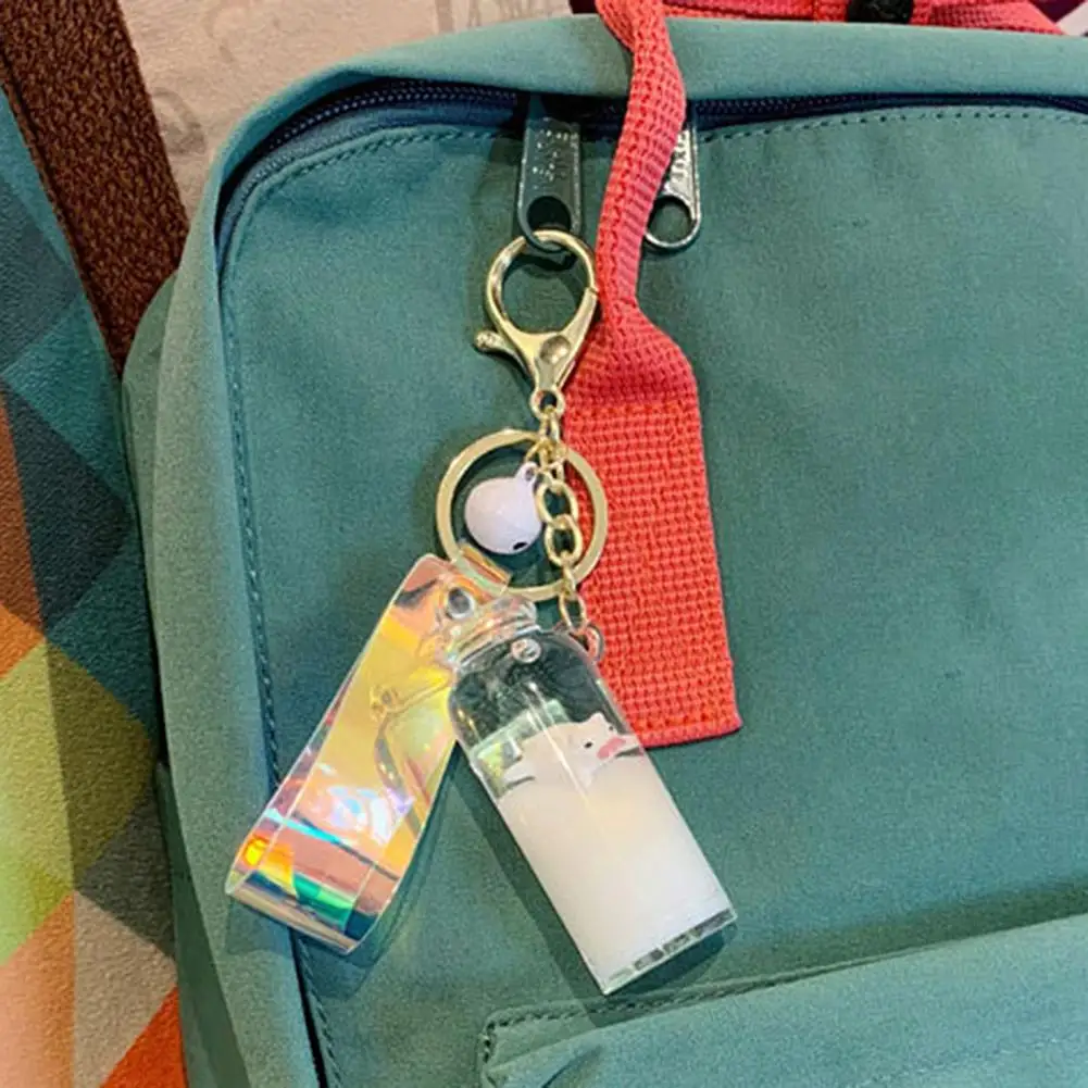Floating Milk Pig Key Chain Drift Bottle Glass Holographic Lanyard Bell Pendant Decoration |