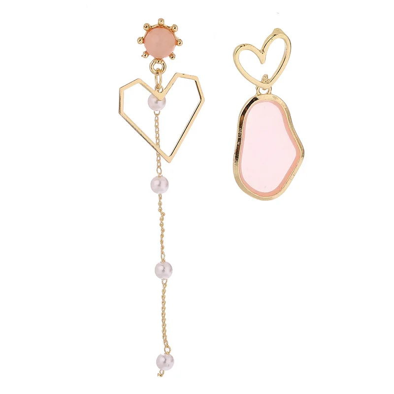 

Fashion Simple Asymmetry Hollow Love Heart Drop Earrings Simulated Pearls Chain Dangle Earring For Women Wedding Jewelry Gift