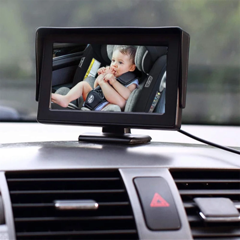 Espejo con visi&oacute;n nocturna para beb&eacute;, asiento de coche de seguridad para beb&eacute;, parte trasera, pantalla HD de 4,3 pulgadas, Monitor para beb&eacute; con c&aacute;mara-0