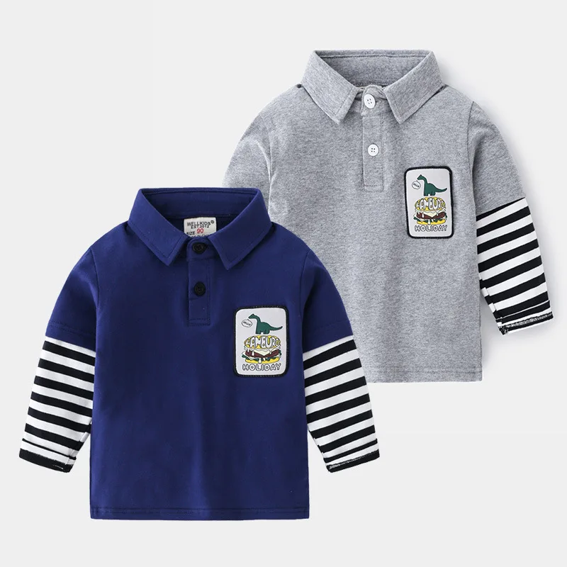 

Boys splicing sleeve long sleeve T-shirt spring autumn new children wear cartoon Long Sleeve T-Shirt Baby boys dinosaur 7155 04