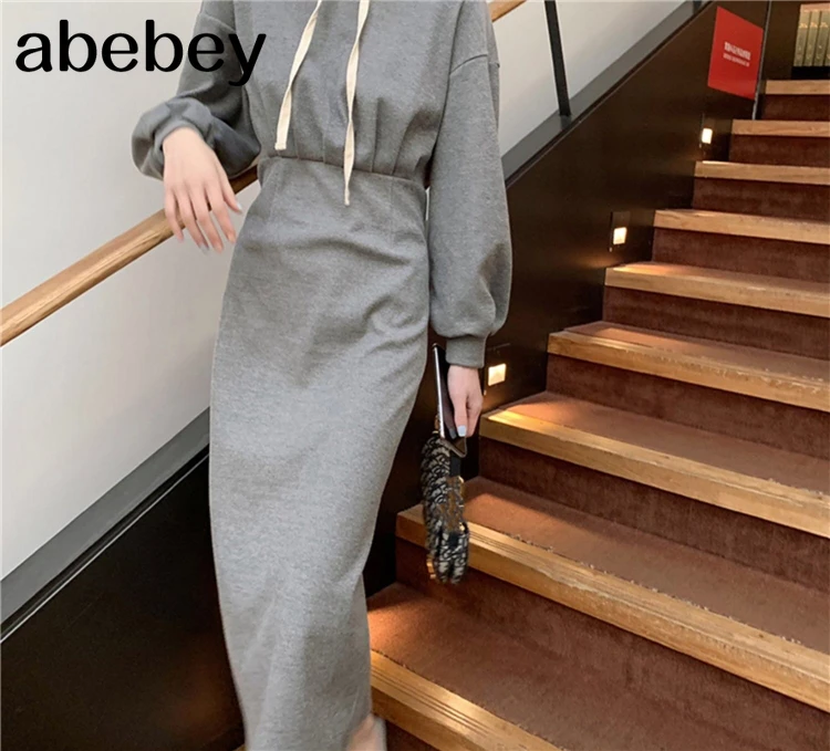 

New 2021 Women's Spring Autumn Dresses Solid Hooded Fashionable Split Vintage Elasticity Elegant Long Dress