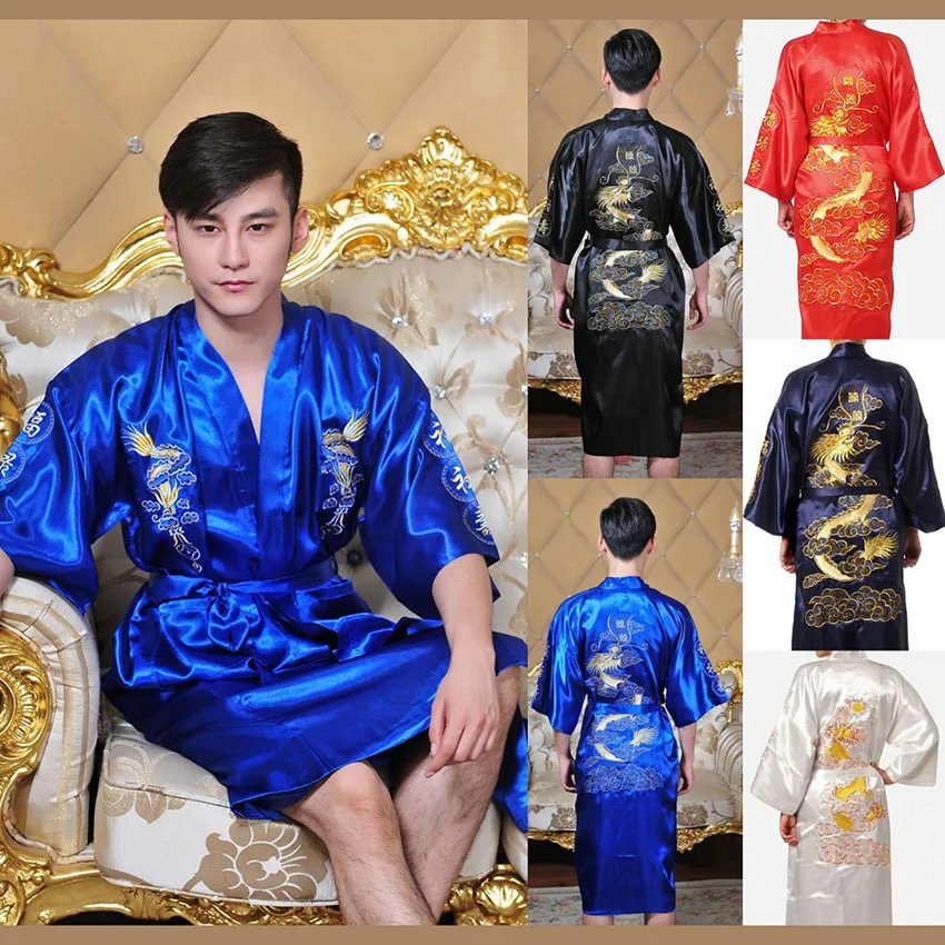 

7colors Chinese Style Japanese Traditional Kimono for Men Yukata Bathrobe Satin Cosplay Costumes Cherry Blossom Festival Quimon