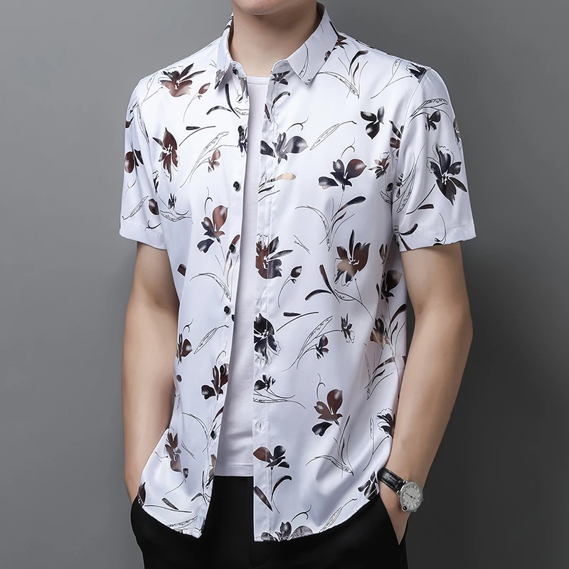 Рубашка мужская с цветочным принтом модная уличная одежда классические рубашки