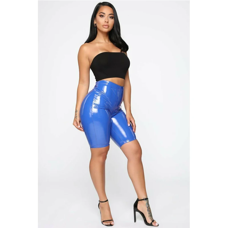 Женские обтягивающие шорты эластичные однотонные из искусственной кожи модные