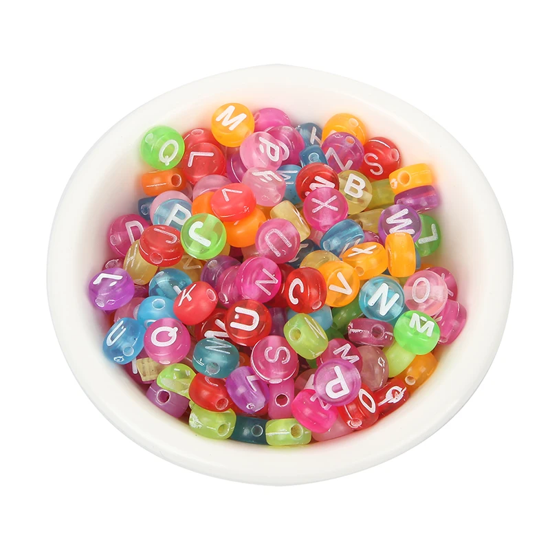 200 шт Смешанные разноцветными буквами акриловые бусины 7 мм для ювелирных изделий