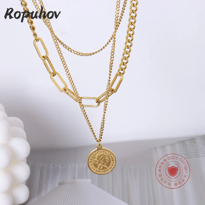 

Женское многослойное ожерелье Ropuhov, многослойное ожерелье из серебра 2021 пробы с портом из титановой стали, кулон