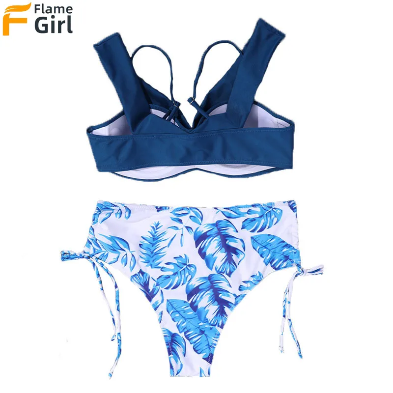 

Bikini 2021 Swimsuit Leaf Print Swimwear Push-Up Two Pieces Bathing Suits Swimming Suit Beachwear Sexy Bikini Set for Women