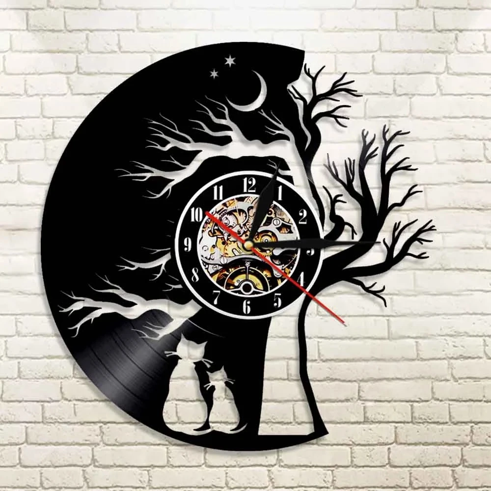 

Настенные часы с изображением кошек влюбленных под деревом жизни, современные настенные часы с изображением котенка под деревом, виниловые...