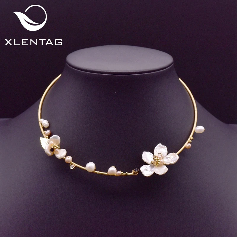 Женские жемчужные ожерелья XlentAg колье в стиле барокко с цветами Свадебный чокер