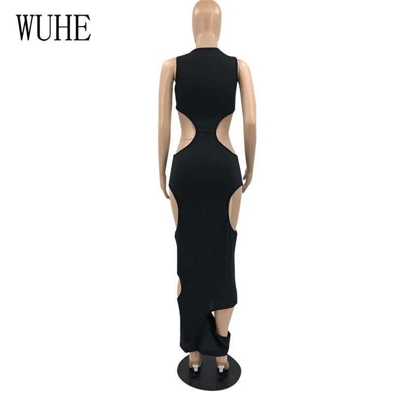 

WUHE Elegant Women Skinny Dresses Hollow Out Hole Sexy V Neck Sleeveless Off Shoulder Package Hip Casual Party Nightclub Dress