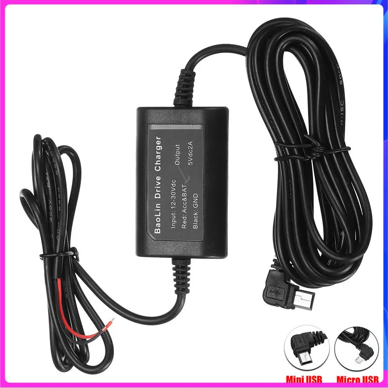 DC 5V 2A Mini/Micro USB Port Wire Cable Car Charger Kit Box Low Voltage Protect For Camera Recorder DVR Exclusive Power Supply
