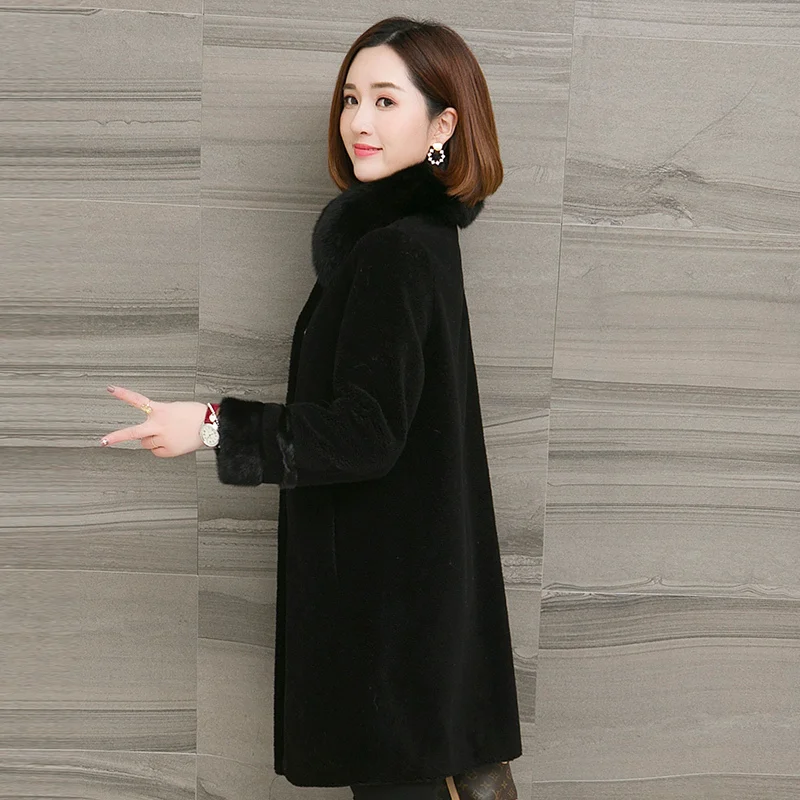 Шуба из натурального меха женская зимняя куртка овчины меховой воротник лисы