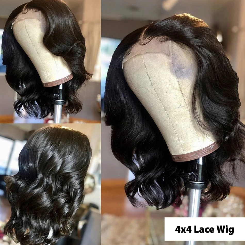 Rosabeauty 180 плотность закрытие короткий Боб 4x4Body волна Кружева Закрытие