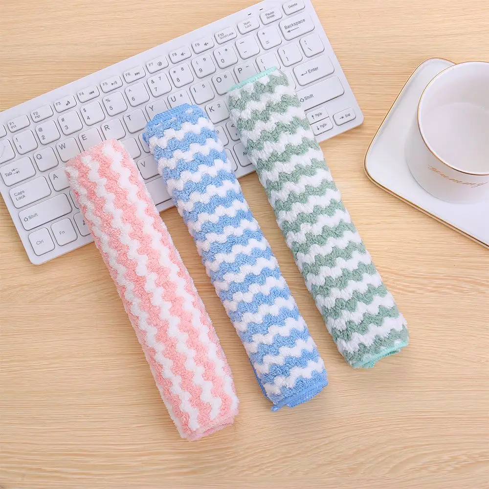 

Striped flower Household Kitchen Towels Absorbent Thicker Microfiber Wipe Table Kitchen Towel Cleaning Dish Washing Cloth