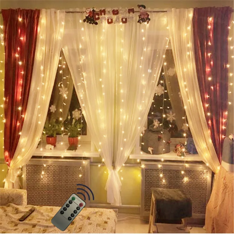 

Remote control 3*2.5M LED Icicle Fairy String Light LED Garland Wedding Party House Curtain Garden Patio Decoration lights