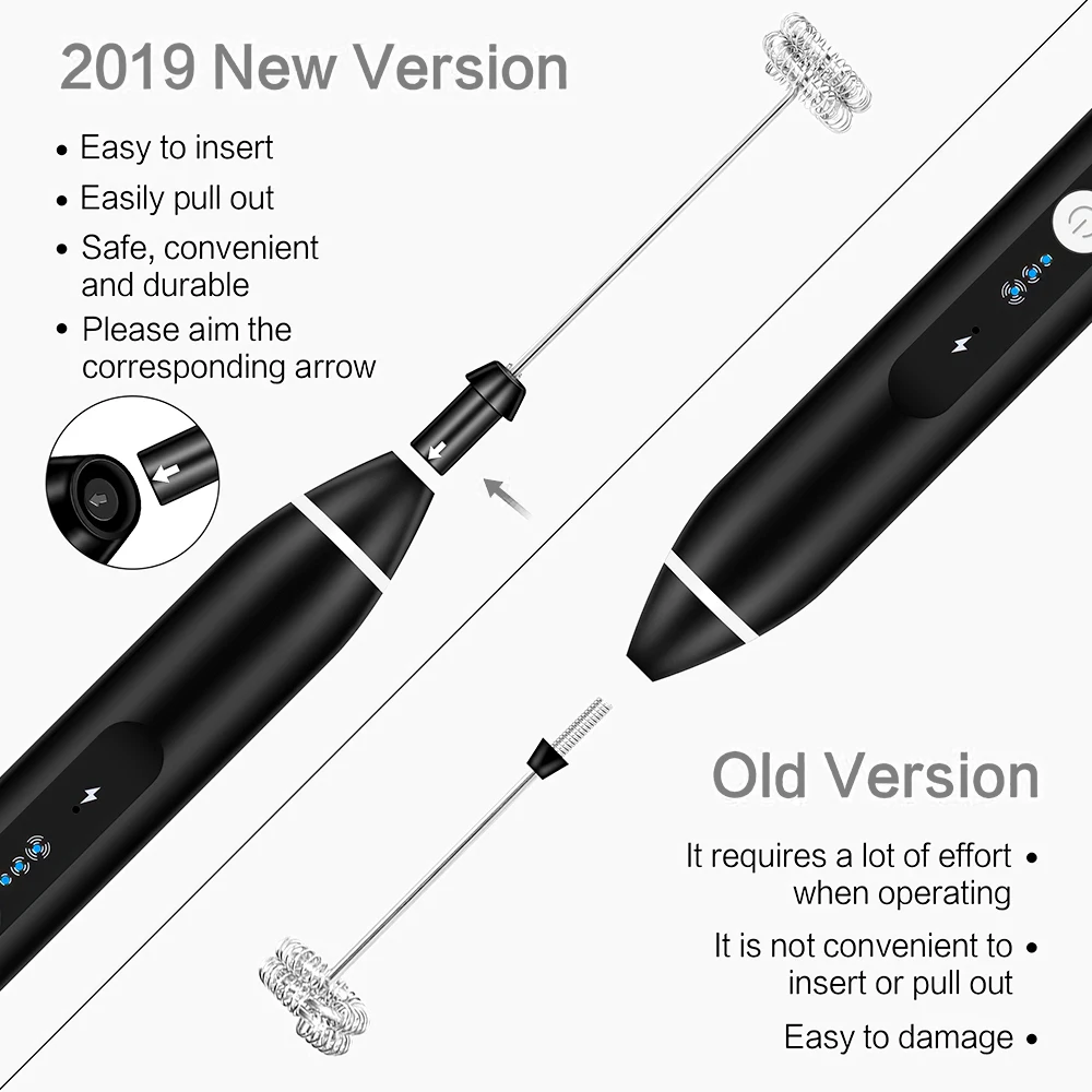 

Electric Egg Beater Stainless Steel Milk Mixer Foamer Electric Handle USB Rechargeable Kitchen Gadget Food Mixer