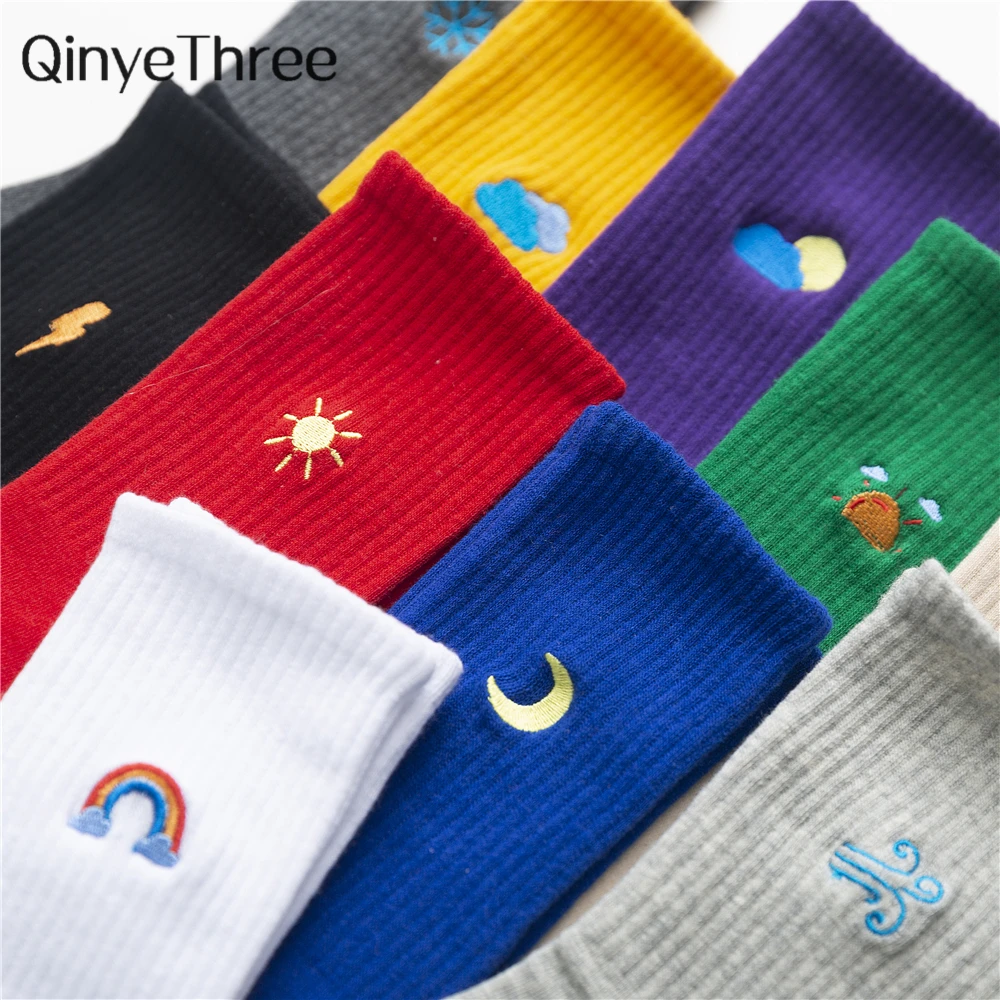 Модные носки с вышивкой рисунком прогноза погоды забавным барометром молнией