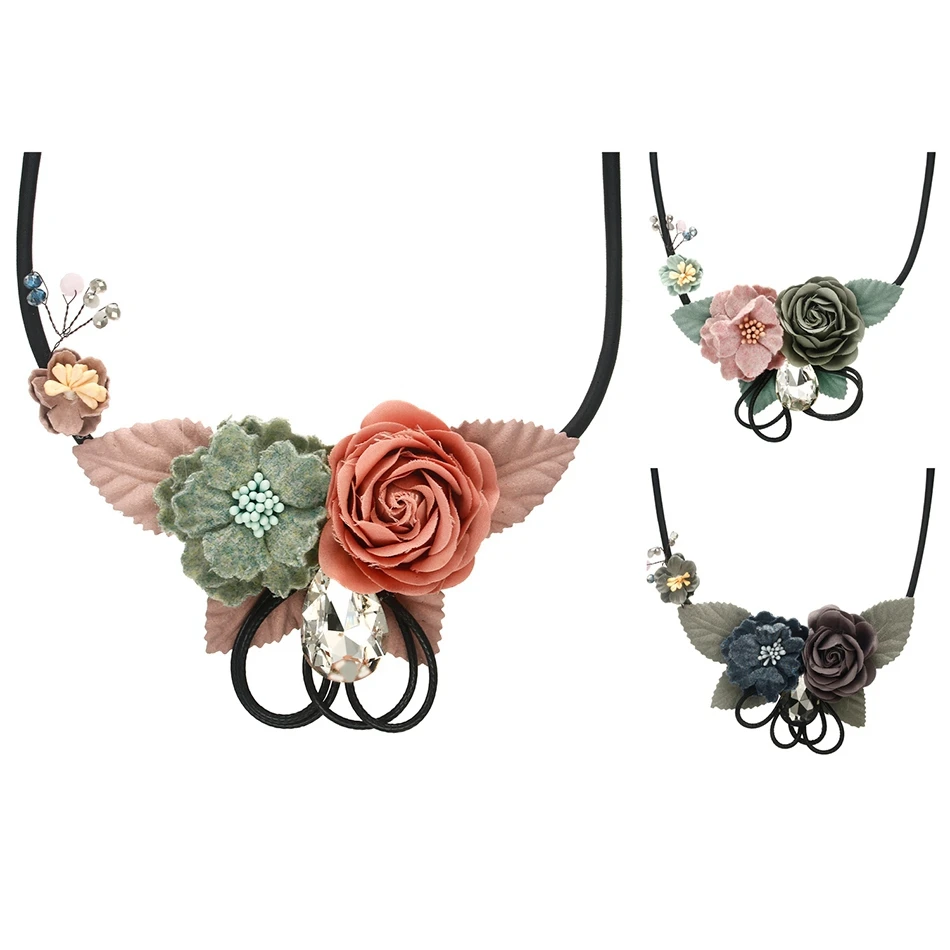 Женское трикотажное ожерелье с цветком и листком эффектные ожерелья подвески