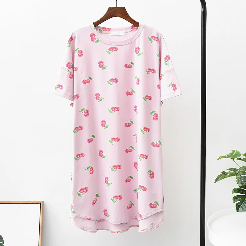 Милая женская домашняя одежда с принтом вишни свободная ночная рубашка летняя