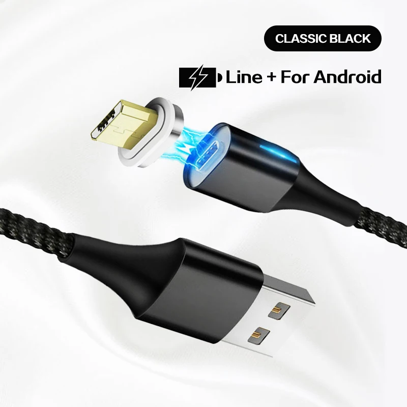 Black For Micro Магнитный кабель 3A для быстрой зарядки, кабель Micro USB type C для Android iPhone X XS MAX XR, магнитный usb-кабель для зарядки, нейлоновый шнур для передачи данных - Цвет: Black For Micro