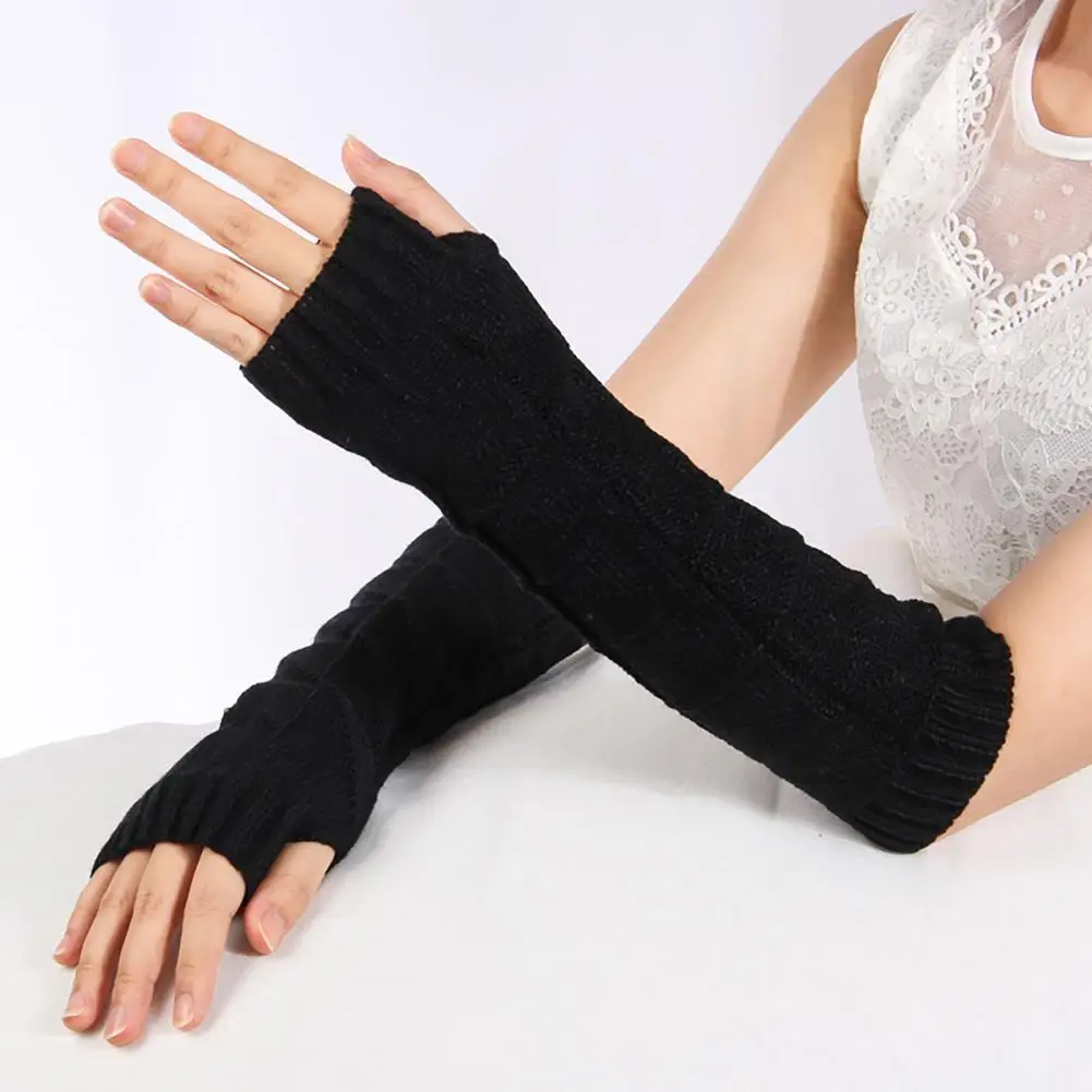 

Comfortable 1 Pair Useful Wrist Thumb Hole Finger Gloves Washable Women Mitten Fingerless for Outdoor