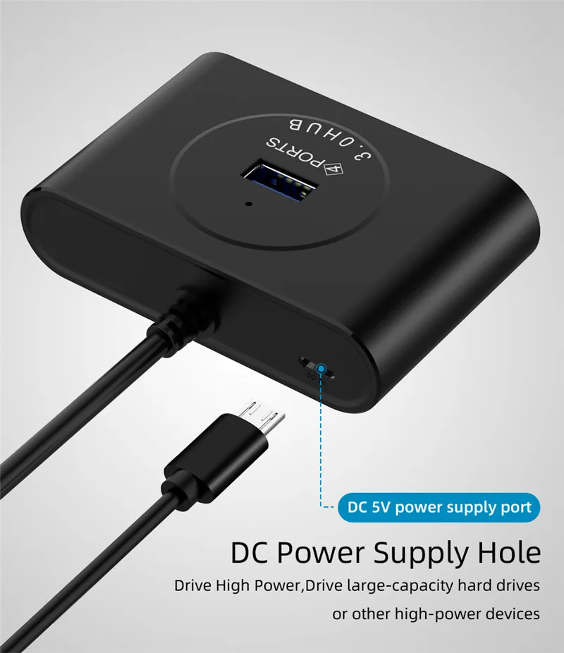 USB 3,0 концентратор 50 см высокоскоростной 4 порта с блоком питания USB3.0 сплиттер OTG адаптер для iMac НОУТБУК настольные компьютерные аксессуары