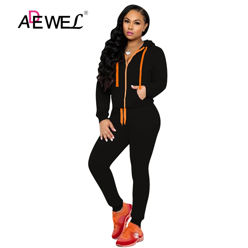 

ADEWEL осень и зима с молнией контрастного цвета комплект с толстовкой для девочек, Ropa De Mujer из двух частей Dresy; Искусственная кожа; Прямая прода...