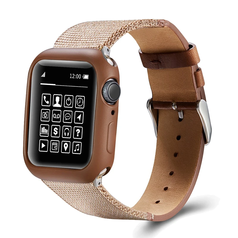 Кожаный браслет ремешок для apple watch 38/40 мм защитный чехол из ТПУ 44/42 Замена correa iwatch
