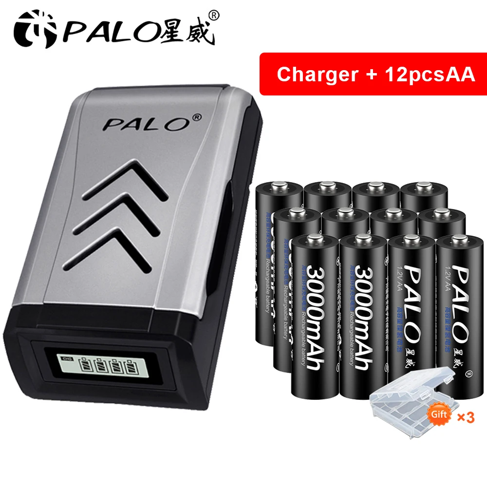 

Palo 1.2V AA Rechargeable Battery 3000mAh Ni-MH Batteries With 1.2V Battery Charger Fast Charger for Flashlight