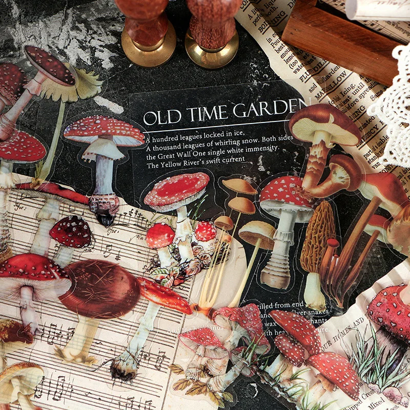 

40pcs/bag Scrapbooking Material Vintage Feather Mushroom Plant PET Sticker Package DIY Diary Hand account Decoration Sticker