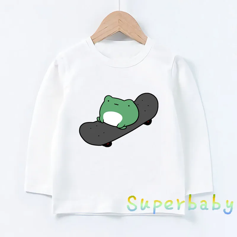 Skateboard Frog Cute Graphic Kids T-Shirts Cartoon Funny Boys Clothes Spring Autumn Baby Girls Long Sleeve T shirt Children Tops