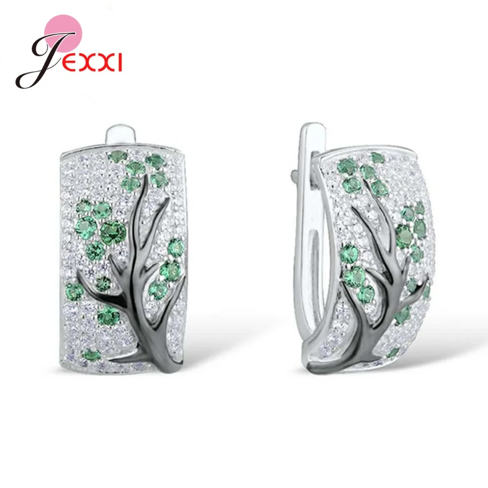 925 пробы серебряные серьги кольца с кубическим цирконием цветущая слива стразы