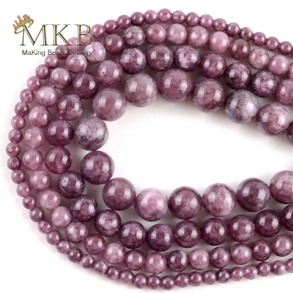 Круглые Бусины Из Натурального лепидолита свободные бусины для изготовления