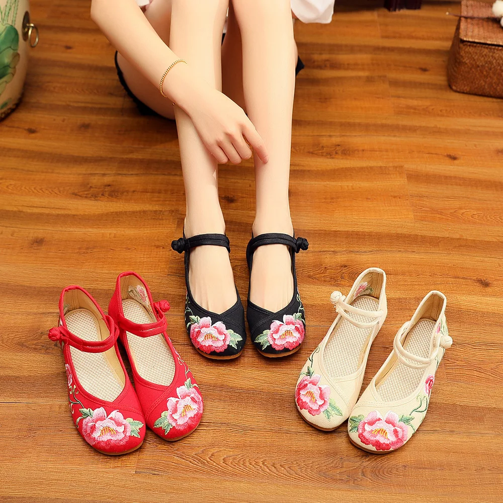 Женские холщовые туфли Veowalk с вышивкой в стиле старого Пекина на плоской подошве