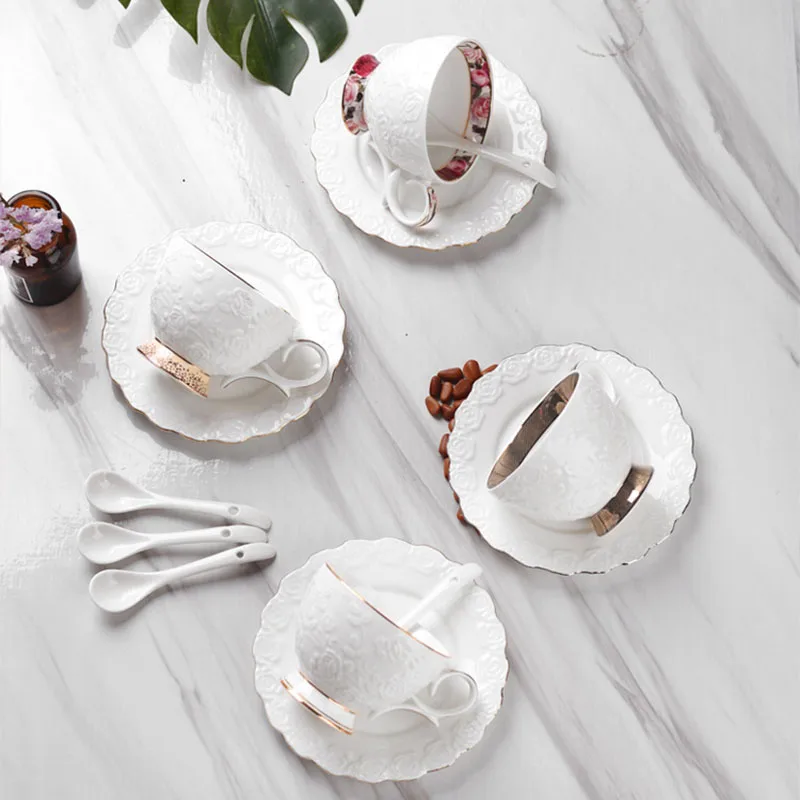 Ceramic Cups And Saucers Coffee Set Continental Tea Cup Solid Color English Afternoon | Дом и сад