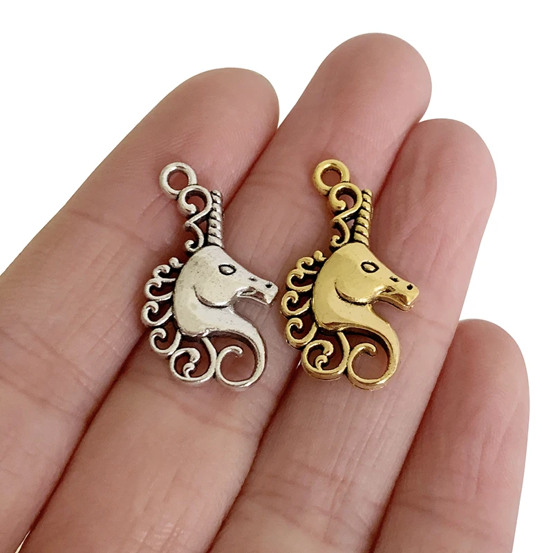 

40 x Tibetan Silver/Gold Color Horse Unicorn Charms Pendants for Necklace Jewelry Making Accessories 25x15mm