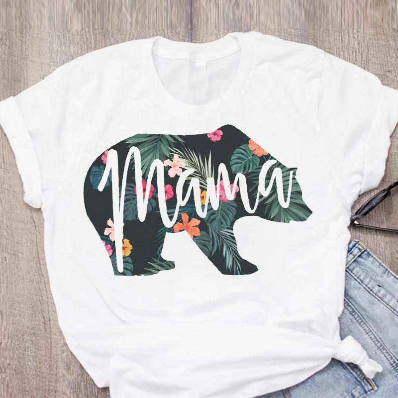 Женская Повседневная футболка с коротким рукавом для мамы и медведя Летняя